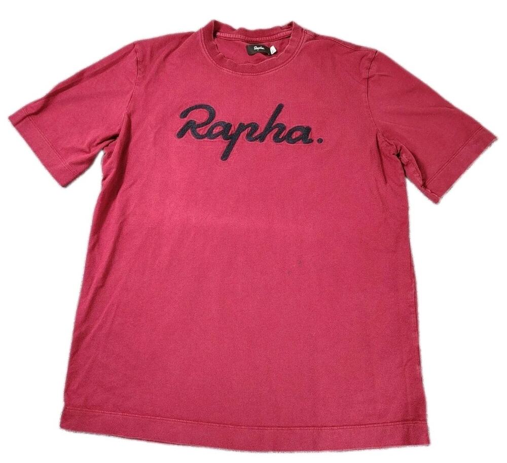 Rapha T-Shirt Mens Large Red Cycling Activewear Cotton Outdoor Tee Spell Out GUC